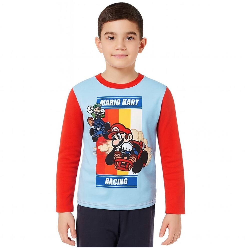 Mario Kart Boys Long Sleeve Pajama Shirt Size 10 Red Blue Mario Luigi NWT